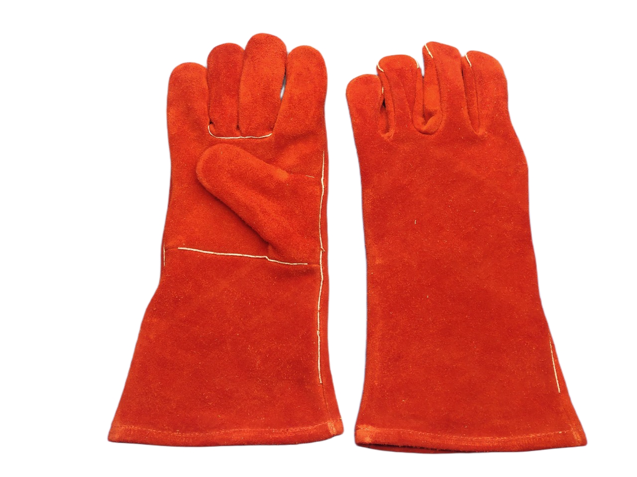 Dyed Cow Split Leather Winter Gloves — Red (Yellow Laced)