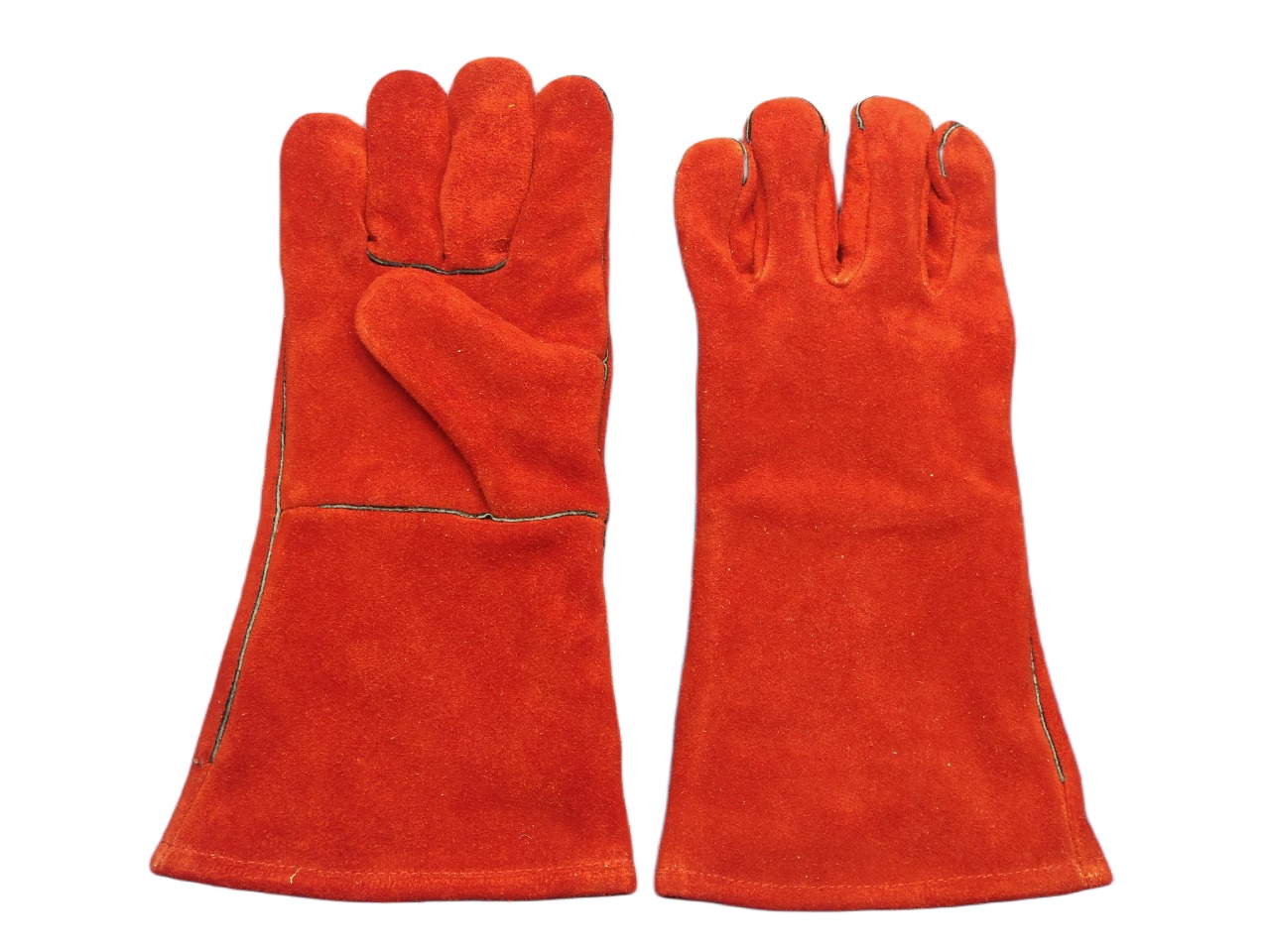 Dyed Cow Split Leather Winter Gloves — Red (Black Laced)